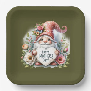 Cute Happy Mother's Day gnome Paper Plate