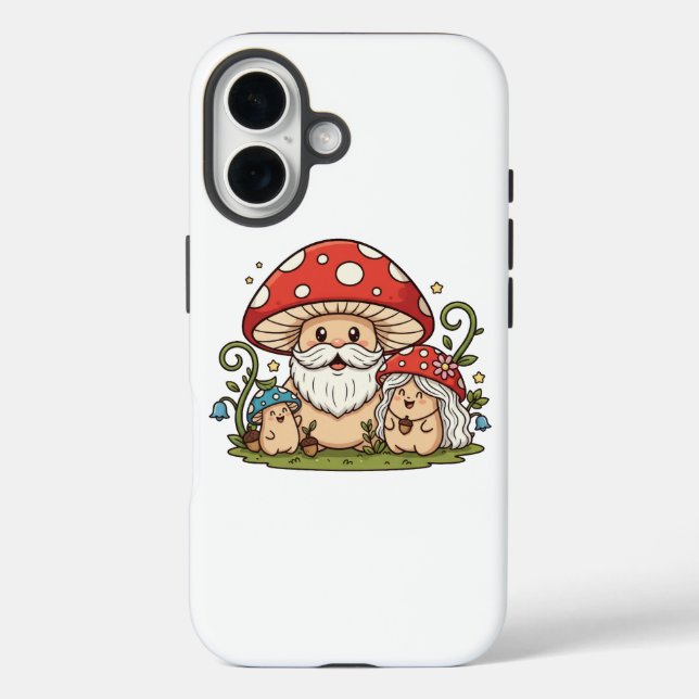 Cute Happy Mushroom Family Printed iPhone Case (Back)
