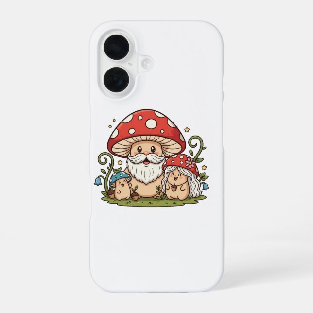 Cute Happy Mushroom Family Printed iPhone Case (Back)