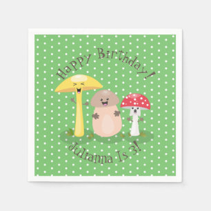 Cute happy mushroom fungi cartoon illustration napkin