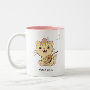 Cute Happy Musical Ginger Tabby Cat Two-Tone Coffee Mug