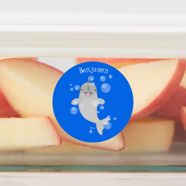 Cute happy narwhal bubbles cartoon illustration (Affixed)