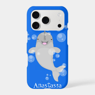 Cute happy narwhal bubbles cartoon illustration