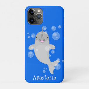 Cute happy narwhal bubbles cartoon illustration Case-Mate iPhone case