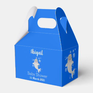 Cute happy narwhal bubbles cartoon illustration favour box