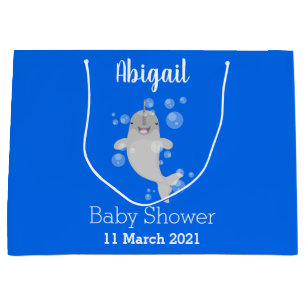 Cute happy narwhal bubbles cartoon illustration large gift bag