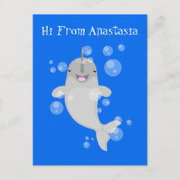 Cute happy narwhal bubbles cartoon illustration