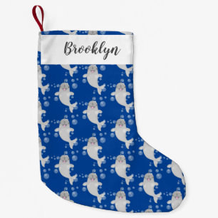 Cute happy narwhal bubbles cartoon illustration small christmas stocking