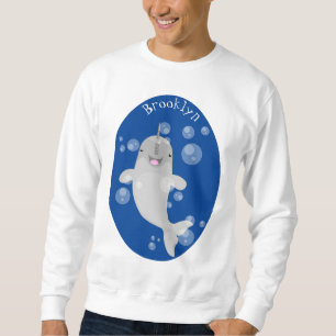 Cute happy narwhal bubbles cartoon illustration sweatshirt