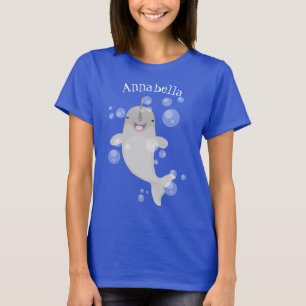 Cute happy narwhal bubbles cartoon illustration T-Shirt