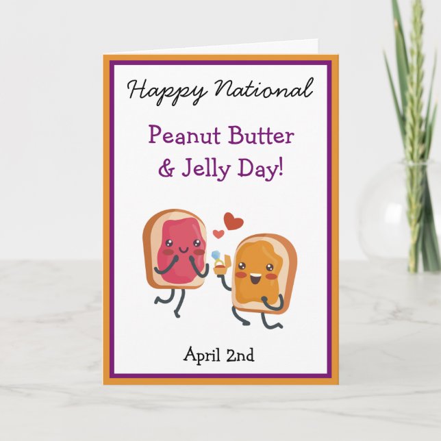 Cute Happy National Peanut Butter & Jelly Day Card (Front)