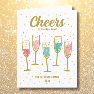 Cute Happy New Year Champagne Glasses Holiday Card