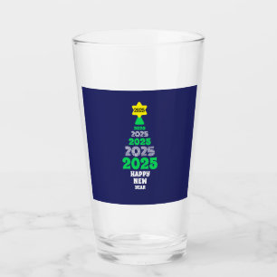 Cute Happy New Year Green and White Tree Novelty` Glass