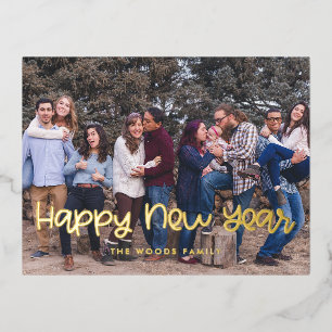 Cute Happy New Year photo Foil Holiday Postcard