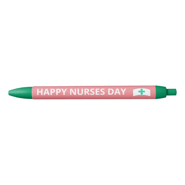 Cute Happy Nurses Day Pink Teal Black Ink Pen (Front)