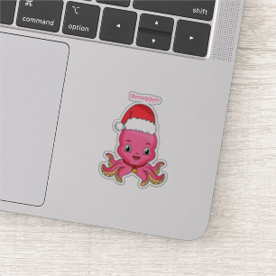 Cute happy octopus wearing Christmas hat cartoon