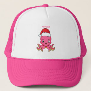 Cute happy octopus wearing Christmas hat cartoon