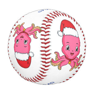 Cute happy octopus wearing Christmas hat cartoon Baseball