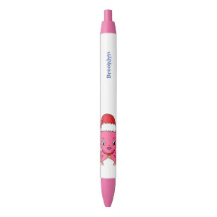 Cute happy octopus wearing Christmas hat cartoon Black Ink Pen