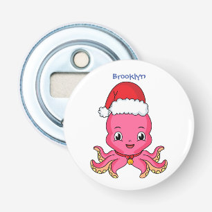 Cute happy octopus wearing Christmas hat cartoon Bottle Opener