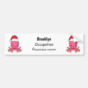Cute happy octopus wearing Christmas hat cartoon Bumper Sticker
