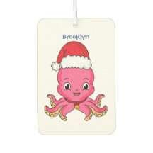 Cute happy octopus wearing Christmas hat cartoon