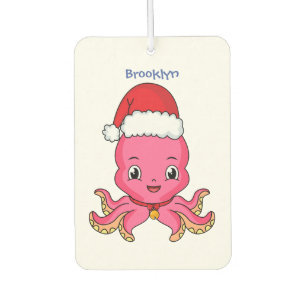Cute happy octopus wearing Christmas hat cartoon Car Air Freshener