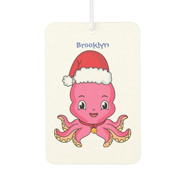 Cute happy octopus wearing Christmas hat cartoon Car Air Freshener (Front)
