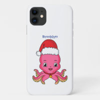 Cute happy octopus wearing Christmas hat cartoon