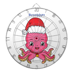 Cute happy octopus wearing Christmas hat cartoon Dartboard