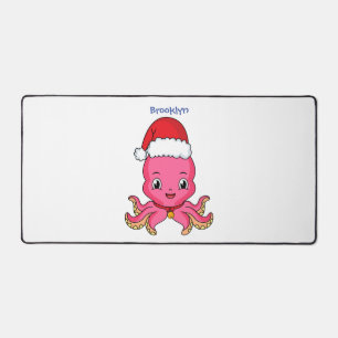 Cute happy octopus wearing Christmas hat cartoon Desk Mat