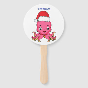 Cute happy octopus wearing Christmas hat cartoon Hand Fan
