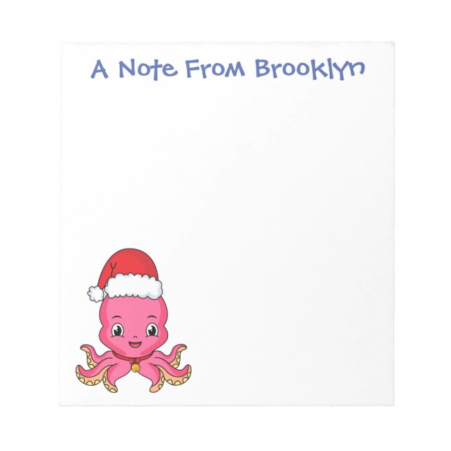 Cute happy octopus wearing Christmas hat cartoon Notepad (Front)