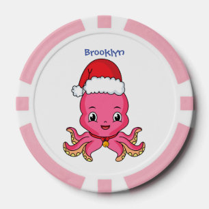 Cute happy octopus wearing Christmas hat cartoon Poker Chips