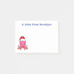Cute happy octopus wearing Christmas hat cartoon Post-it Notes