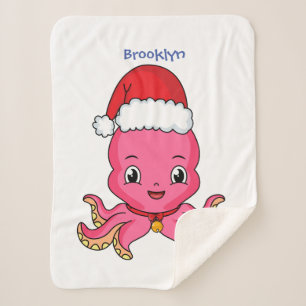 Cute happy octopus wearing Christmas hat cartoon Sherpa Blanket