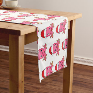 Cute happy octopus wearing Christmas hat cartoon Short Table Runner