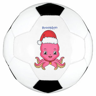 Cute happy octopus wearing Christmas hat cartoon Soccer Ball