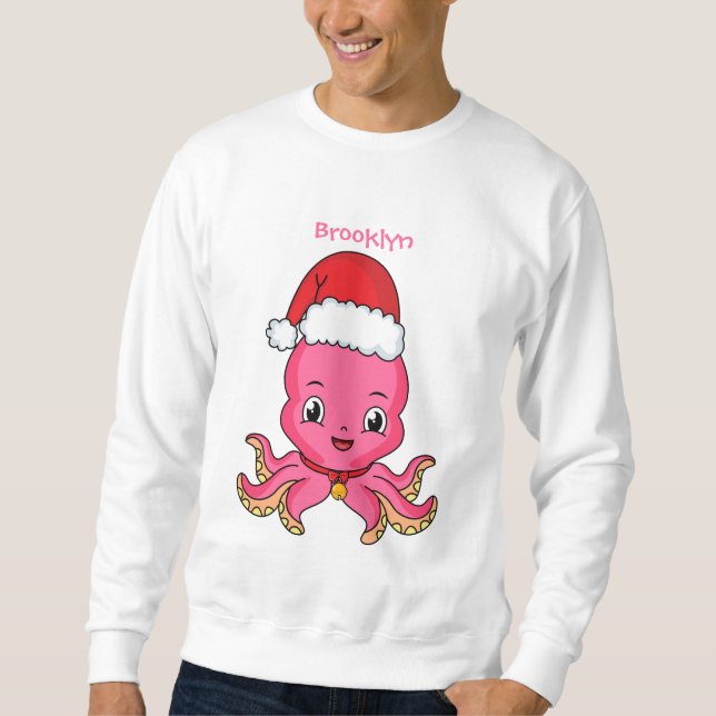 Cute happy octopus wearing Christmas hat cartoon Sweatshirt (Front)
