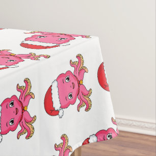 Cute happy octopus wearing Christmas hat cartoon Tablecloth