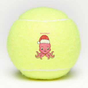 Cute happy octopus wearing Christmas hat cartoon Tennis Balls
