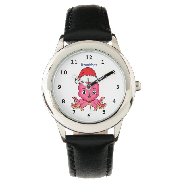 Cute happy octopus wearing Christmas hat cartoon Watch (Front)