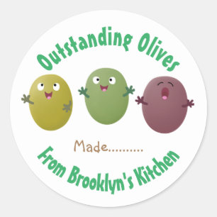 Cute happy olives preserves pickle label cartoon