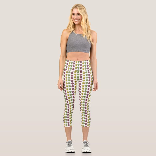 Cute happy olives singing cartoon capri leggings (Front)