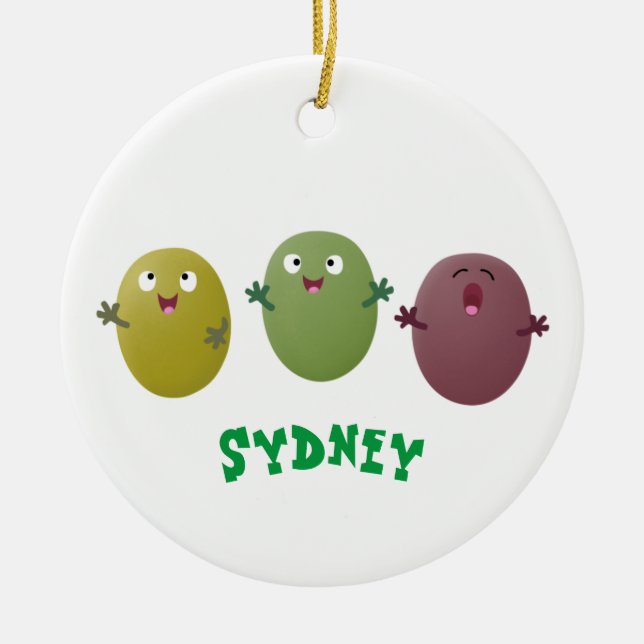 Cute happy olives singing cartoon ceramic tree decoration (Front)