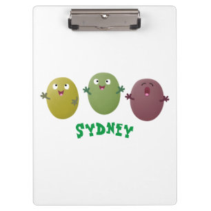 Cute happy olives singing cartoon clipboard