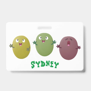 Cute happy olives singing cartoon ID badge