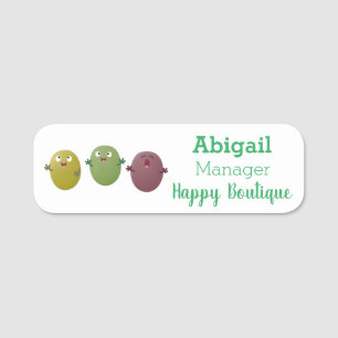 Cute happy olives singing cartoon name tag