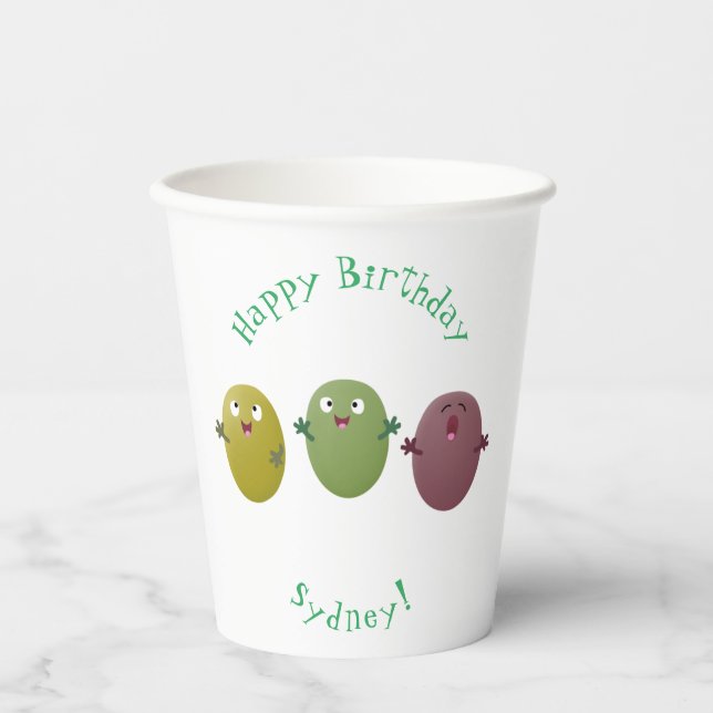 Cute happy olives singing cartoon paper cups (Front)