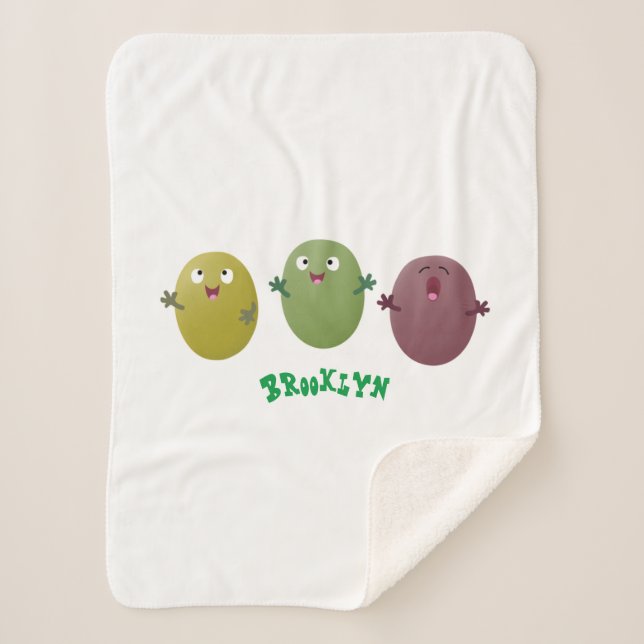 Cute happy olives singing cartoon sherpa blanket (Front)